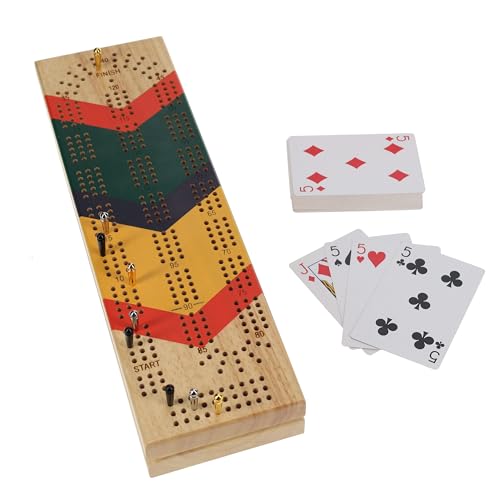 Pacific Shore Games Canoe Cribbage Board Game Set, Cheveron Nautical Print, Continuous 3 Track Travel Cribbage Boards Unique, Wooden Board Games for Adults, 9 Metal Cribbage Pegs, 12 Inches - style: Chevron