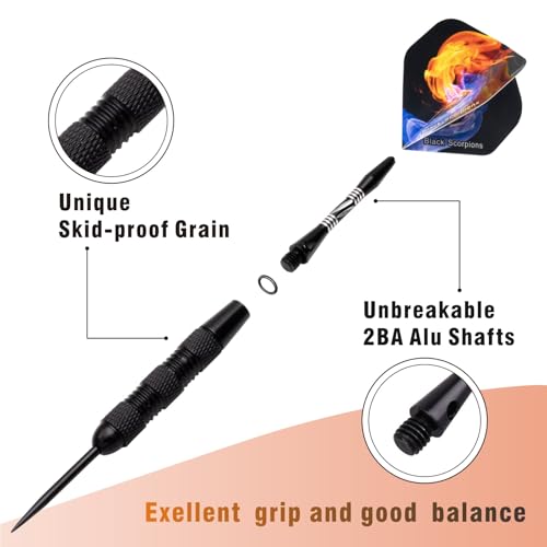 Darts Metal Tip Set, 12 Pack 22 Grams Steel Tip Darts Set-Professional Metal Darts for Dartboard, with Non-Slip Iron Barrel, Aluminum Shafts, Extra Flights, Dart Sharpener & Wrench, Gift Box