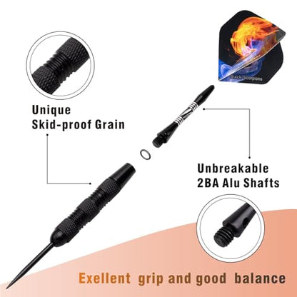Darts Metal Tip Set, 12 Pack 22 Grams Steel Tip Darts Set-Professional Metal Darts for Dartboard, with Non-Slip Iron Barrel, Aluminum Shafts, Extra Flights, Dart Sharpener & Wrench, Gift Box