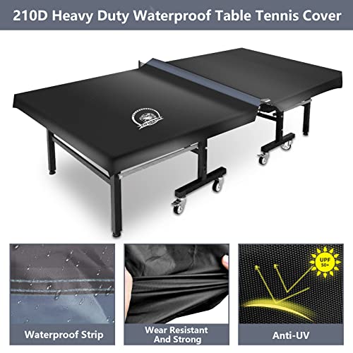 COVERVIN Ping Pong Table Cover,Table Tennis Cover Fits Both Folding Tables & Flat Tables All Weather Waterproof Dustproof UV Protection (Black and Grey)