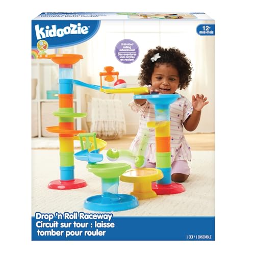 Kidoozie Drop N' Roll Raceway – 30-Piece Marble Run-Style Ball Tower with 3 Colorful Balls – Ages 12 Months+