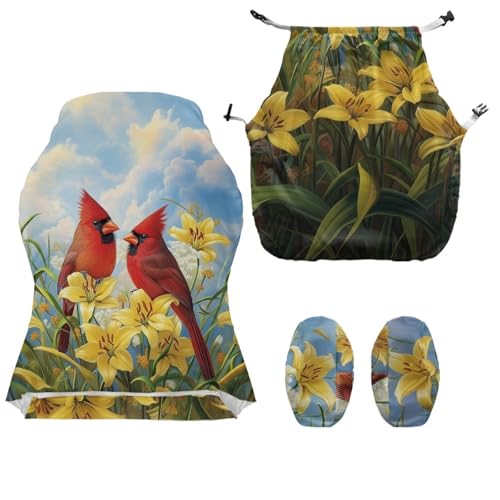 Suobstales Cardinal Lily Flower Print Gaming Chair Covers Cat Scratch Proof Stretch Gaming Chair Seat Covers with Armrest Cover, Anti-Scratch Protection for Ergonomic Game Rotating Office Chair - color: Cardinal Lily Flower