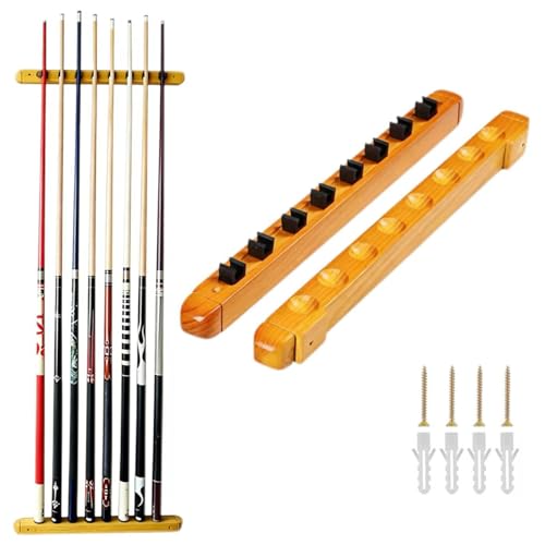 Wooden Billiard Cue Sticks Rack,2-Piece 4/6/8 Billiard Pool Cue Rack Wall Mounted Holders (wood yellow, 8 cue) - color: wood yellow, size: 8 cue