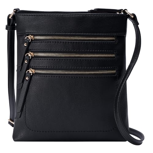 Solene Crossbody Bag Functional Multi Pocket Messenger Purse Top Zip Closure Shoulder Handbag With Adjustable Strap - color: Black