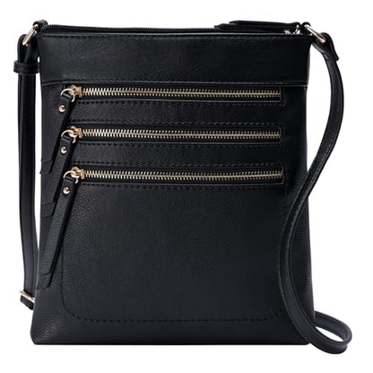 Solene Crossbody Bag Functional Multi Pocket Messenger Purse Top Zip Closure Shoulder Handbag With Adjustable Strap - color: Black