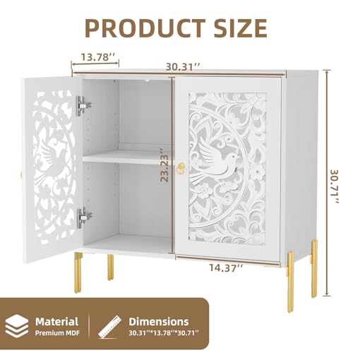DHZ Accent Cabinet with Doors, Hollow-Carved Pattern Buffet Cabinet with Storage, Freestanding Sideboard Cabinet for Living Room Dining Room Entryway