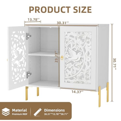 DHZ Accent Cabinet with Doors, Hollow-Carved Pattern Buffet Cabinet with Storage, Freestanding Sideboard Cabinet for Living Room Dining Room Entryway
