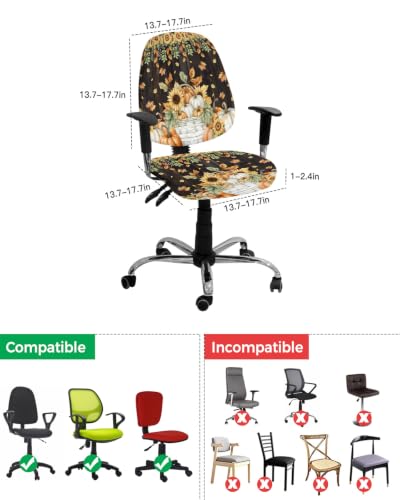 Savannan Office Chair Cover, Pastoral Pumpkin Maple Leaf Sunflower Protective Stretch Elastic Universal Cover for Desk Task Chair,Computer Rotating Chair 1 Pcs Autumn Brown Wood