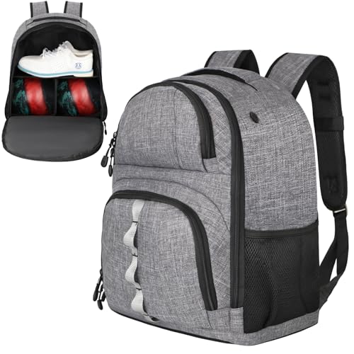 Goloni 2 Ball Bowling Backpack,Bowling Ball Bag with Shoe Compartment & Portective Foam Padded, Fits Shoes Up to US Size 16 - color: Grey