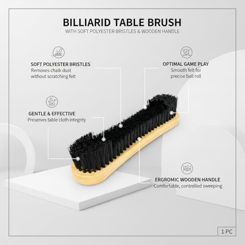 Billiard Table Felt Cleaning Brush with Soft Polyester Bristles and Wooden Handle for Pool Table Maintenance - size: 10.24 x 2.36 x 1.18 in