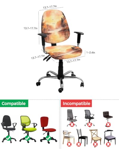 Savannan Office Chair Cover, Forest Sunset Bird Scenery Protective Stretch Elastic Universal Cover for Desk Task Chair,Computer Rotating Chair 1 Pcs Abstract Nature Fall Country Art