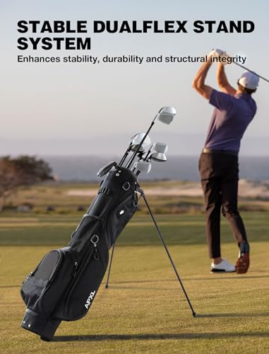 Small Golf Bag, 3 Divider Fit Up to 8 Clubs, Golf Stand Bag with Rain Cover, Durable Pitch n Putt, Lightweight Golf Club Carry Bag with Strap and Stand, Golf Bags for Men & Women - color: Black