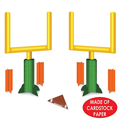 Beistle 3-D Football Goal Post Centerpieces, 2-Pack Printed Cardstock Paper, Interactive Table Decor for Sports Parties, Tailgating, and Game Day Celebrations, 11”