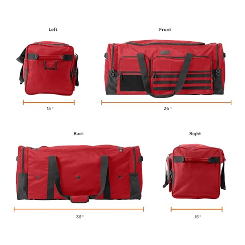 Fitdom 130L 36" Heavy Duty Extra Large Sports Gym Equipment Travel Duffle Bag W/Adjustable Shoulder Strap & 7 Compartments. Perfect for Soccer Baseball Basketball Hockey Football, Team Coaches & More - color: Red