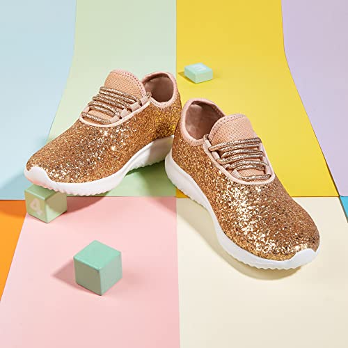 K KIP WOK Girls Glitter Sneakers Sparkle Slip On Walking Shoes for Kids/Children Breathable Running Sneakers - color: Rose Gold2, size: 7 Toddler