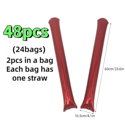 48pcs Round Head Boom Sticks Thunder Sticks Cheering Sticks Team Spirit Plastic Cheerleading Spirit Stick Clapper Inflatable Noise Maker Sports Supply (Metallic red) - color: Metallic Red