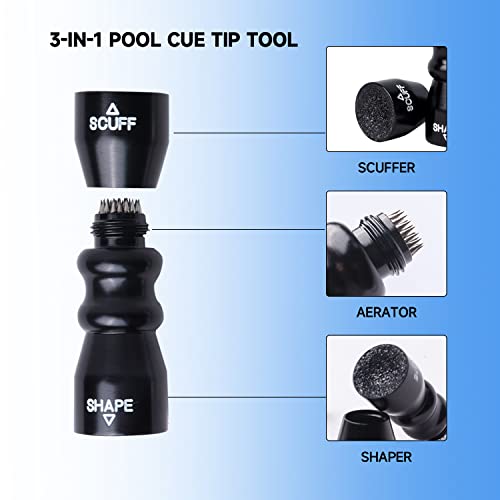 GSE Games & Sports Expert Billiard Pool Cue Tip Tool, Stick Scuffer/Shaper/Aerator/Joint Protector Tool, Billiard Accessories - style: Black 3-in-1 Bowtie Tool