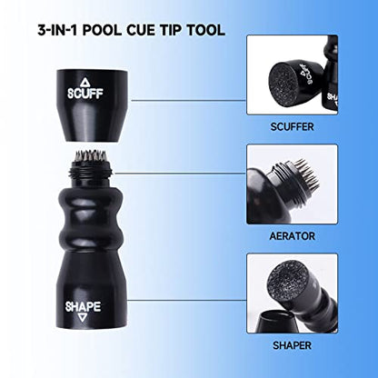 GSE Games & Sports Expert Billiard Pool Cue Tip Tool, Stick Scuffer/Shaper/Aerator/Joint Protector Tool, Billiard Accessories - style: Black 3-in-1 Bowtie Tool