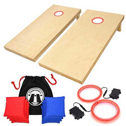 GoSports 4' x 2' Wooden Cornhole Set with Red LED Rings