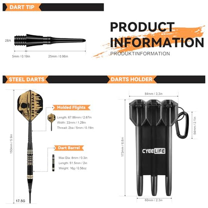 CyeeLife Darts Soft Tip with Gift Carrying Case - Professional Darts Plastic Tip with Brass Barrel + 3 Integrated Dart Flights and 30pcs Plastic Tip,Soft tip Dart Set for Electronic Dartboard