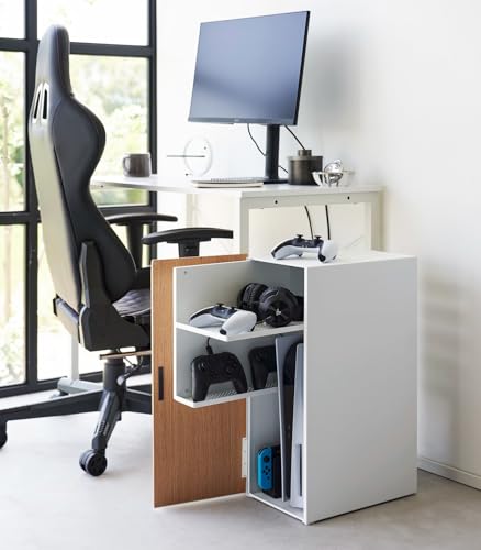 Yamazaki Home Tower Large Capacity Game Console Rack – Organize Controllers, Pull-Out Shelf, Cable Management - Steel - color: White