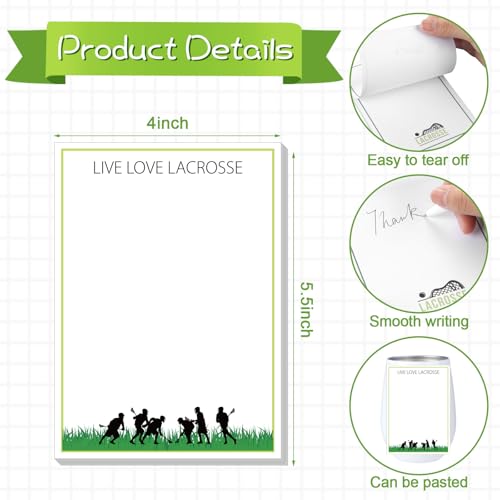 Ctosree 12 Pcs Lacrosse Gifts for Women Men Teens Funny Sticky Notes Memo Pads for Daily Use Lacrosse Party Favors Decorations Supplies - style: Lacrosse