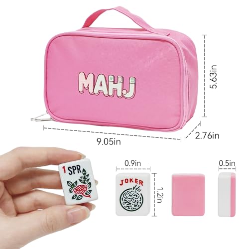 American Mahjong Tiles Set, 166 Pink Mahjong Tiles 1.2 Inch with Carrying Bag and 3 Dice, Portable American Mahjong Game for Travel, Family Game Night - color: Pink