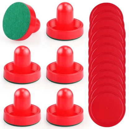 3 Sets 60mm Mini Air Hockey Pucks and Paddles Air Hockey Pushers Goal Handles Paddles Red Replacement Accessories for Game Tables (6 Strikers+12 Pucks)