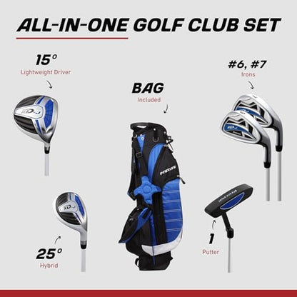 Precise XD-J Kids Golf Clubs Set – Boys’ & Girls’ Junior Golf Set with Lightweight Graphite Shafts, Hybrid, Putter & Stand Bag - color: Blue Ages 9-12, size: Right Hand