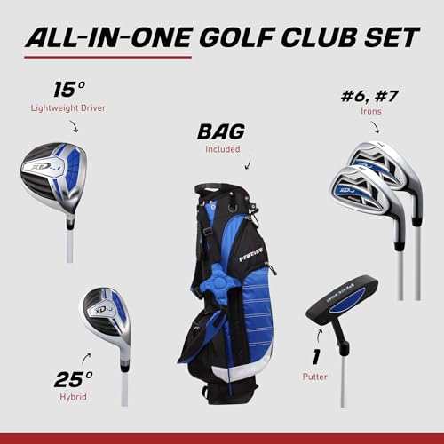 Precise XD-J Kids Golf Clubs Set – Boys’ & Girls’ Junior Golf Set with Lightweight Graphite Shafts, Hybrid, Putter & Stand Bag - color: Blue Ages 9-12, size: Right Hand