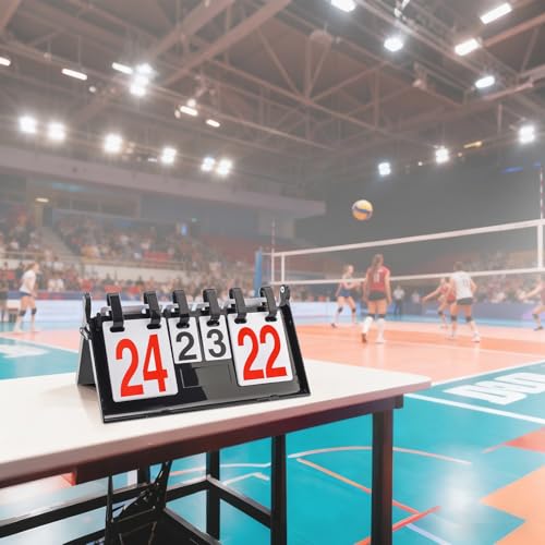 4-Digit Flip Scoreboard - Portable Score Keeper with Red/Black Numbers, Waterproof & Double-Sided for Baseball, Basketball, Volleyball, Cornhole, Tabletop
