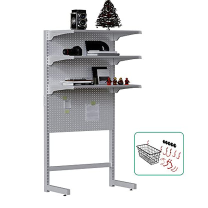 JWX DDB Standing Pegboard Shelf Unit, 30'' White Home Office shlef cabinets with Metal Pegboard and 15 Pieces Organizer Tool Holders - color: Frosted White