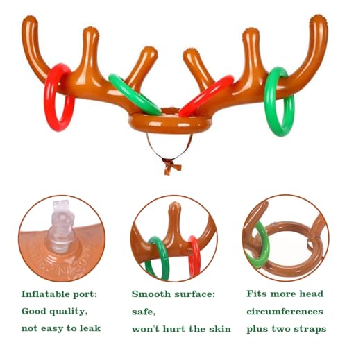 4 Pack Inflatable Reindeer Antler Ring Toss Game (4 Antlers 16 Rings 1 Pump) Reindeer Antler Hat Ring Toss for Xmas Party Great Christmas Games for Families