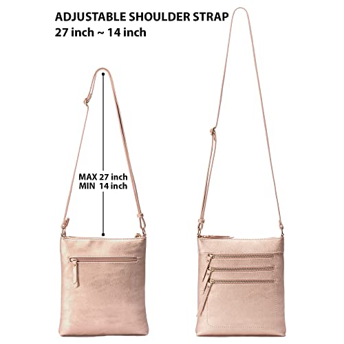 Solene Crossbody Bag Functional Multi Pocket Messenger Purse Top Zip Closure Shoulder Handbag With Adjustable Strap - color: Rose Gold