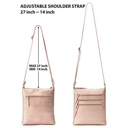 Solene Crossbody Bag Functional Multi Pocket Messenger Purse Top Zip Closure Shoulder Handbag With Adjustable Strap - color: Rose Gold