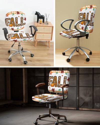 Savannan Office Chair Cover, Fall Leopard Print Maple Leaf Protective Stretch Elastic Universal Cover for Desk Task Chair,Computer Rotating Chair 1 Pcs Orange and White