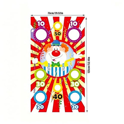 Carnival Bean Bag Toss Game Banner, Circus Party Throwing Game with 8 Holes, Fun Outdoor Indoor Carnival Party Decoration Supplies for Kids Adults