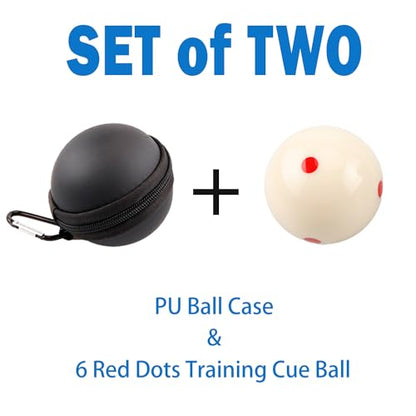 Billiards 2-1/4" Practice Cue Ball with Black PU Case for 6 Red Dots & American Eight Ball - color: 6 Red Dots