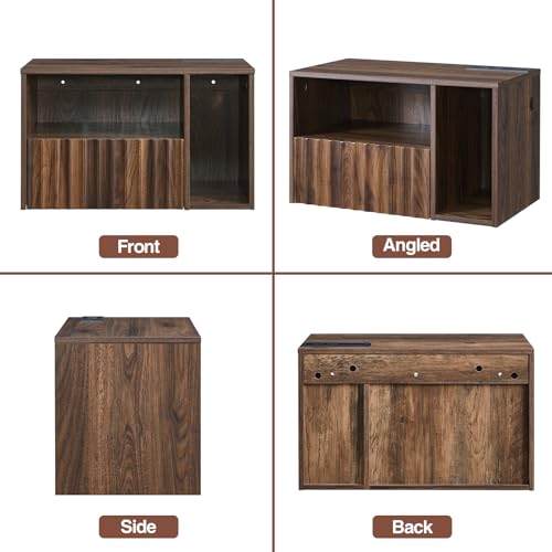BuildHom Floating Nightstand with Charging Station, Walnut Fluted Wall Mounted NightStand with Drawers, Bedside with USB Ports and Outlets, Bedroom Furniture (Set of 2) - color: Walnut, size: Set of 2