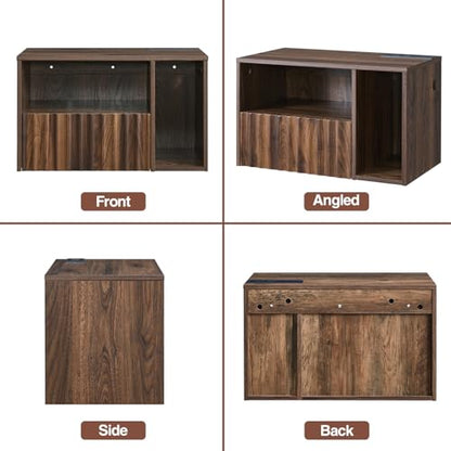 BuildHom Floating Nightstand with Charging Station, Walnut Fluted Wall Mounted NightStand with Drawers, Bedside with USB Ports and Outlets, Bedroom Furniture (Set of 2) - color: Walnut, size: Set of 2