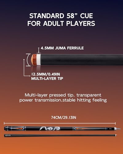 KONLLEN Carbon Fiber Pool Cue 2.0, 58-inch Low Deflection Billiard Stick for Adults with 12.5mm Tip and Pro Taper - color: 015 AK-10YF 2.0 set-black