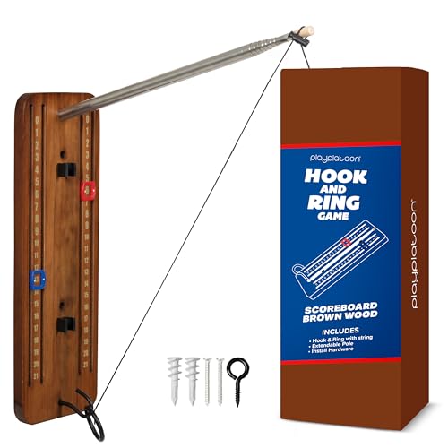 Play Platoon Hook and Ring Toss Bar Game for Adults - Wood Toss Ring Game for Adults - Perfect Home, Basements, & Bar Gifts - color: Scoreboard Brown with Pole