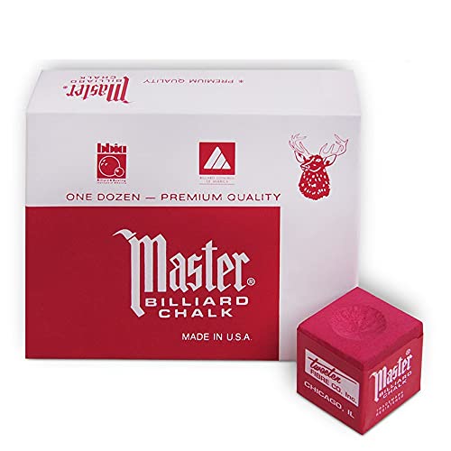 Master Billiard Pool Cue Chalk Premium Quality - 1 Dozen - Made in The USA + 2 pcs of Quality Billiard Pool Table Spots by Tweeten Fibre Co. - color: Red
