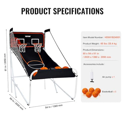 VEVOR Basketball Arcade Game Indoor, 2 Player Indoor Basketball Game, Home Dual Sport with 8 Game Modes, Electronic Scoreboard, and Inflation Pump,Adults - style: Fodable-Advanced