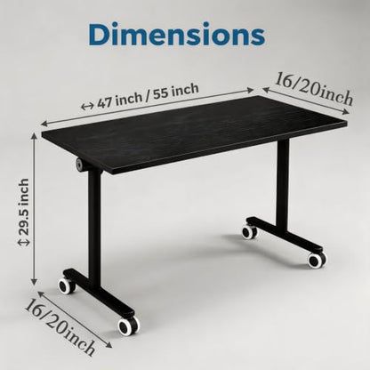 Folding Conference Table with Wheels, Mobile Flip-Top Training Table, Modular Space-Saving Meeting Table for Office, Classroom, Seminar, Library (10, Black, 55IN) - color: Black, size: 55IN