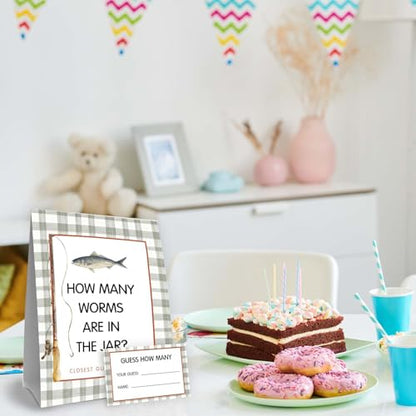 Fishing Guess How Many Baby Shower Game,Fishing Baby Shower Decorations,How Many Worms Are In The Jar Closest Guess Wins,Birthday Party Game & Activities 50 Cards And Sign - size: fish