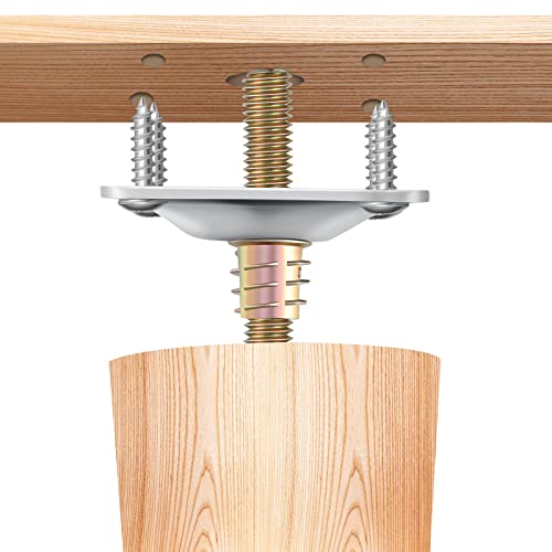 Leg Mounting Plates, 4 Sets Furniture Leg Attachment Plates, 5/16"(M8) Industrial Grade Flat Mounting T-Plates with Hanger Bolts, Screws, Strengthen Weak Furniture Repair Damaged Sofa Couch Seat - color: Sliver