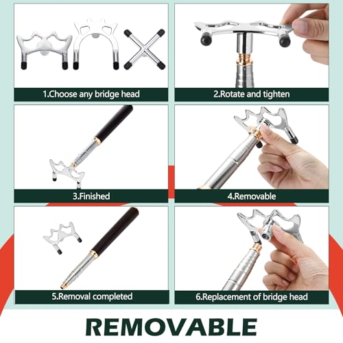 Skylety Retractable Billiards Cue Snooker Pool Bridge Stick with 3 Pieces Removable Bridge Head, Snooker Set Billiards Pool Cue Accessory for Pool Table - color: Silver