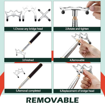 Skylety Retractable Billiards Cue Snooker Pool Bridge Stick with 3 Pieces Removable Bridge Head, Snooker Set Billiards Pool Cue Accessory for Pool Table - color: Silver