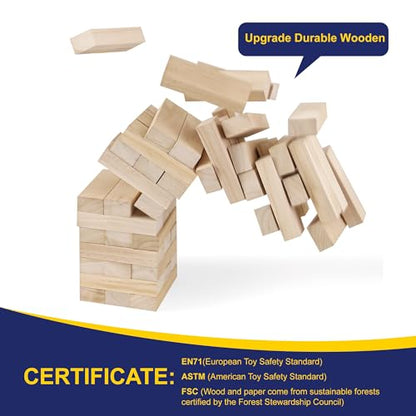 Offelec Giant Tumbling Tower Game with Carry Bag - 54 Jumbo Wooden Stacking Blocks for Indoor Outdoor Yard Games, Large Tower Stacking Grows to Over 4 FT Tall - Family Party Toy for Kids & Adults - style: Over 4 Ft